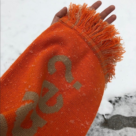 Reversible Orange and Tan Graphic Positive Message Scarf. - Picture 3 of 5